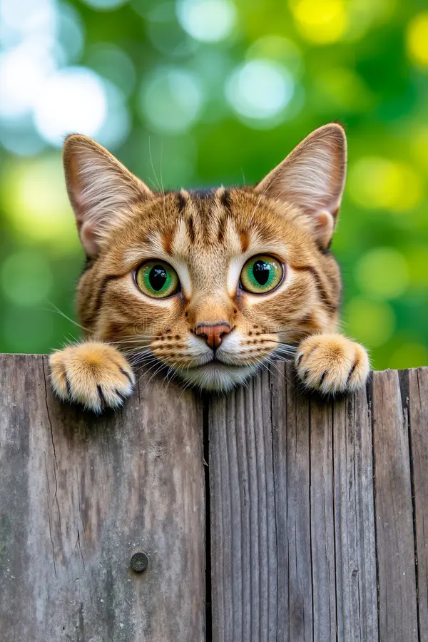 Cat Peeking Over Fence