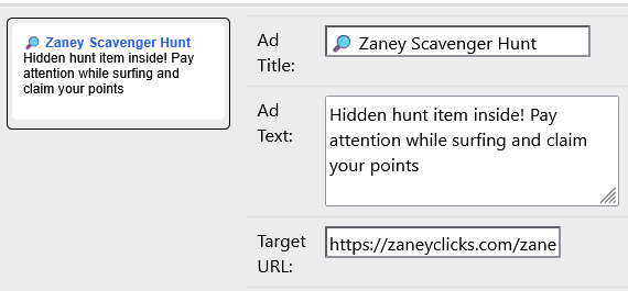Zaney Scavenger Hunt Widget Ad Example